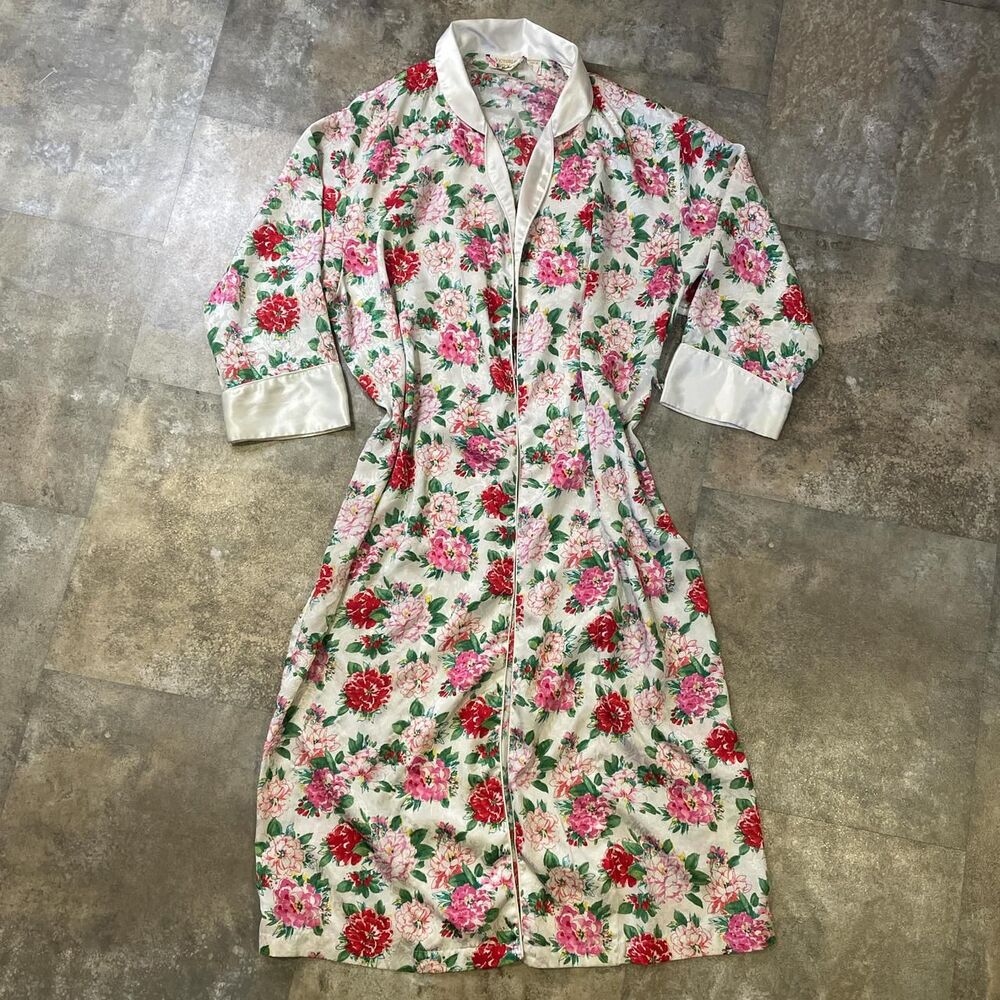vintage victoria’s secret gold label full length white floral robe size small